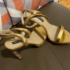 Woman Karl Lagerfeld Paris, Gold Heel Sandals 4”. Size 8.5